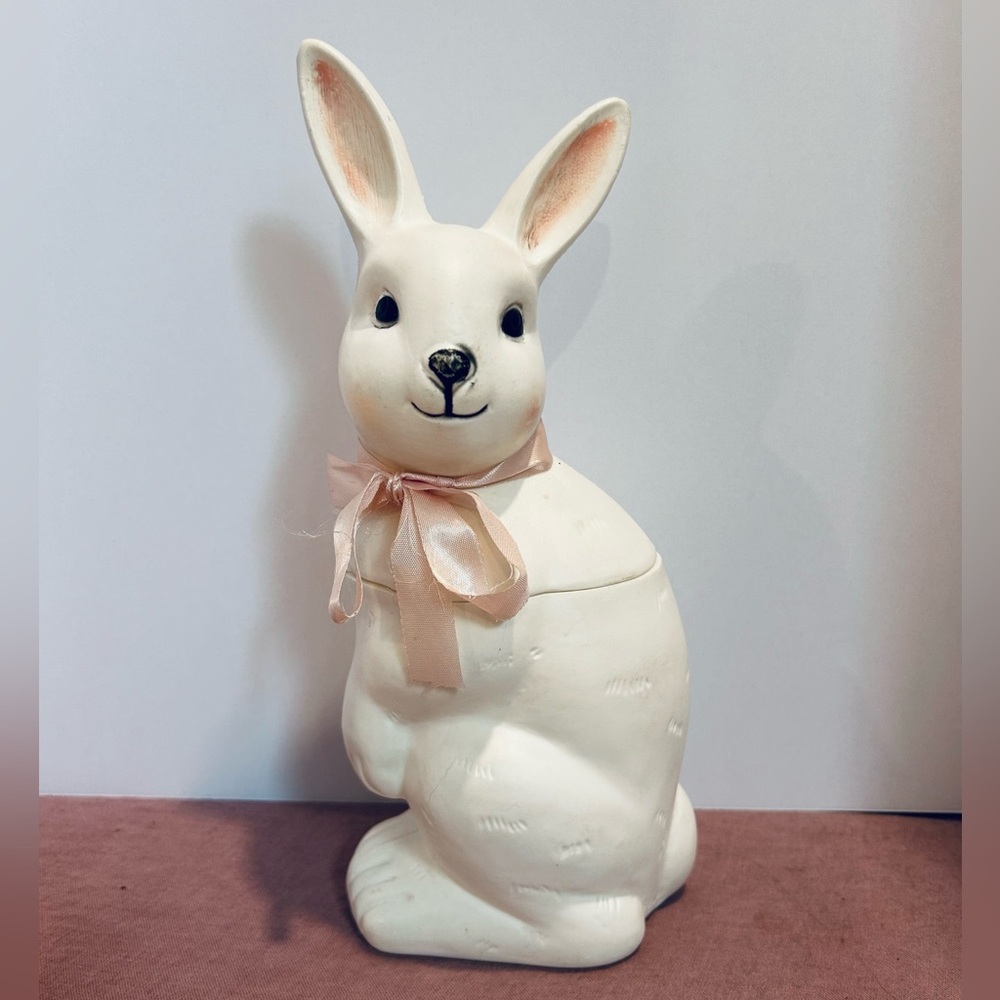 Vintage Plastic Blow Mold White Easter Bunny Rabbit Candy Container 11” 1970s